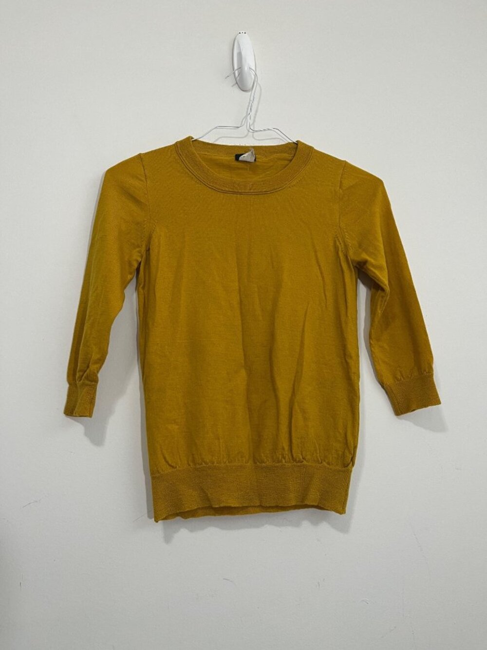 J.Crew Crewneck Mustard100% Merino Wool Sweater 3/4 Sleeve Classic Preppy Office